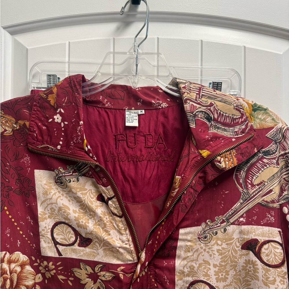 Vintage FUDA International 100% Silk Track Suit Jacket/Pants Med Burgundy  NWOT - Picture 3 of 16